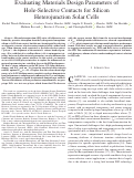 Cover page: Evaluating Materials Design Parameters of Hole-Selective Contacts for Silicon Heterojunction Solar Cells