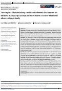 Cover page: The impact of mandatory conflict of interest disclosures on editors’ manuscript acceptance decisions: A cross‐sectional observational study