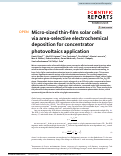 Cover page: Micro-sized thin-film solar cells via area-selective electrochemical deposition for concentrator photovoltaics application