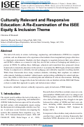 Cover page of Culturally Relevant and Responsive Education: A Re-Examination of the ISEE Equity &amp; Inclusion Theme