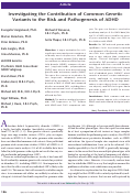 Cover page: Investigating the Contribution of Common Genetic Variants to the Risk and Pathogenesis of ADHD