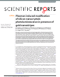 Cover page: Plasmon induced modification of silicon nanocrystals photoluminescence in presence of gold nanostripes.