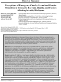 Cover page: Perceptions of Emergency Care by Sexual and Gender Minorities in Colorado: Barriers, Quality, and Factors Affecting Identity Disclosure