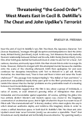 Cover page: Threatening “the Good Order”: West Meets East in Cecil B. DeMille’s <em>The Cheat</em> and John Updike’s <em>Terrorist</em>