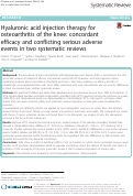 Cover page: Hyaluronic acid injection therapy for osteoarthritis of the knee: concordant efficacy and conflicting serious adverse events in two systematic reviews