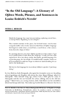 Cover page: "In the Old Language": A Glossary of Ojibwe Words, Phrases, and Sentences in Louise Erdrich’s Novels