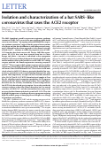 Cover page: Isolation and characterization of a bat SARS-like coronavirus that uses the ACE2 receptor