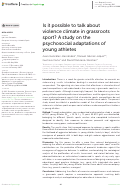 Cover page: Is it possible to talk about violence climate in grassroots sport? A study on the psychosocial adaptations of young athletes.