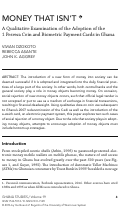 Cover page: Money That Isn't:&nbsp;A Qualitative Examination of the Adoption of the 1 Pesewa Coin and Biometric Payment Cards in Ghana