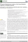 Cover page: Untargeted Metabolomics Analysis of the Serum Metabolic Signature of Childhood Obesity