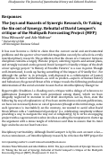 Cover page: The Joys and Hazards of Synergic Research, or Taking the Sin out of Synergy: Rebuttal of David Lempert’s critique of the Multipath Forecasting Project (MFP)