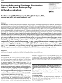 Cover page: Factors Influencing Discharge Destination After Total Knee Arthroplasty