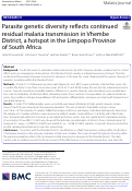 Cover page: Parasite genetic diversity reflects continued residual malaria transmission in Vhembe District, a hotspot in the Limpopo Province of South Africa