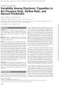 Cover page: Variablity among electronic cigarettes in the pressure drop, airflow rate, and aerosol production