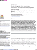 Cover page: Medicalizing risk: How experts and consumers manage uncertainty in genetic health testing