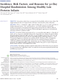 Cover page: Incidence, Risk Factors, and Reasons for 30-Day Hospital Readmission Among Healthy Late Preterm Infants.