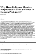 Cover page: Why Have Religious Zionists Perpetrated Acts of Violence in Hebron Post-2005?