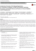 Cover page: Introductory Overview of the Natural Experiments for Translation in Diabetes 2.0 (NEXT-D2) Network: Examining the Impact of US Health Policies and Practices to Prevent Diabetes and Its Complications.