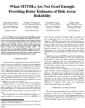 Cover page: When MTTDLs Are Not Good Enough: Providing Better Estimates of Disk Array Reliability