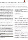 Cover page: Hospitalized Patients’ Knowledge of Care: a Systematic Review