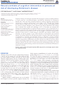 Cover page: Neural correlates of cognitive intervention in persons at risk of developing Alzheimer’s disease