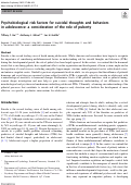 Cover page: Psychobiological risk factors for suicidal thoughts and behaviors in adolescence: a consideration of the role of puberty