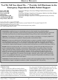 Cover page: “Let Me Tell You About My…”   Provider Self-Disclosure in the Emergency Department Builds Patient Rapport