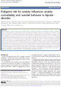 Cover page: Polygenic risk for anxiety influences anxiety comorbidity and suicidal behavior in bipolar disorder.