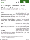 Cover page: Wnt signaling directs a metabolic program of glycolysis and angiogenesis in colon cancer