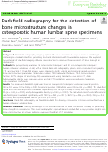 Cover page: Dark-field radiography for the detection of bone microstructure changes in osteoporotic human lumbar spine specimens.