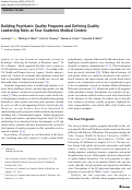 Cover page: Building Psychiatric Quality Programs and Defining Quality Leadership Roles at Four Academic Medical Centers.