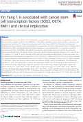 Cover page: Yin Yang 1 is associated with cancer stem cell transcription factors (SOX2, OCT4, BMI1) and clinical implication