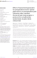 Cover page: Effect of liposomal bupivacaine for preoperative erector spinae plane block on postoperative pain following video-assisted thoracoscopic lung surgery: a protocol for a multicenter, randomized, double-blind, clinical trial