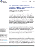 Cover page: Late developing cardiac lymphatic vasculature supports adult zebrafish heart function and regeneration