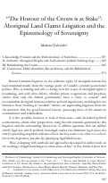 Cover page: "The Honour of the Crown is at Stake": Aboriginal Land Claims Litigation and the Epistemology of Sovereignty