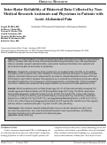 Cover page: Inter-Rater Reliability of Historical Data Collected by Non-Medical Research Assistants and Physicians in Patients with Acute Abdominal Pain