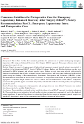 Cover page: Consensus Guidelines for Perioperative Care for Emergency Laparotomy Enhanced Recovery After Surgery (ERAS®) Society Recommendations Part 2-Emergency Laparotomy: Intra- and Postoperative Care.