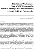 Cover page: Old Masters’ Madonnas in “New World” Photographs: Instances and Impact of Interpictoriality in Lewis W. Hine’s Photography