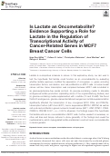 Cover page: Is Lactate an Oncometabolite? Evidence Supporting a Role for Lactate in the Regulation of Transcriptional Activity of Cancer-Related Genes in MCF7 Breast Cancer Cells