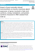 Cover page: Impact of post-ruminally infused macronutrients on bovine mammary gland expression of genes involved in fatty acid synthesis, energy metabolism, and protein synthesis measured in RNA isolated from milk fat.