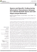 Cover page: Sparse and Specific Coding during Information Transmission between Co-cultured Dentate Gyrus and CA3 Hippocampal Networks