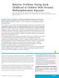 Cover page: Behavior Problems During Early Childhood in Children With Prenatal Methamphetamine Exposure