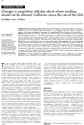 Cover page: Changes in population attitudes about where smoking should not be allowed: California versus the rest of the USA