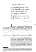 Cover page: Forgotten Histories of the AudiobookTape, Text, Speech, and Sound from Esteban Montejo and Miguel Barnet’s Biografía de un cimarrón to Andy Warhol’s a: a novel