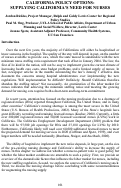 Cover page: California Policy Options: Supplying California’s Need for Nurses