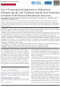 Cover page: Use of Transcriptional Signatures to Differentiate Pathogen-Specific and Treatment-Specific Host Responses in Patients With Bacterial Bloodstream Infections.