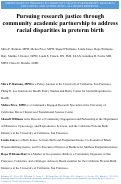 Cover page: Pursuing Research Justice Through Community-Academic Partnership to Address Racial Disparities in Preterm Birth.