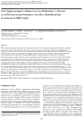 Cover page: Left hippocampal volume loss in Alzheimer's disease is reflected in performance on odor identification: A structural MRI study