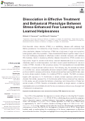 Cover page: Dissociation in Effective Treatment and Behavioral Phenotype Between Stress-Enhanced Fear Learning and Learned Helplessness