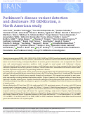 Cover page: Parkinsons disease variant detection and disclosure: PD GENEration, a North American study.